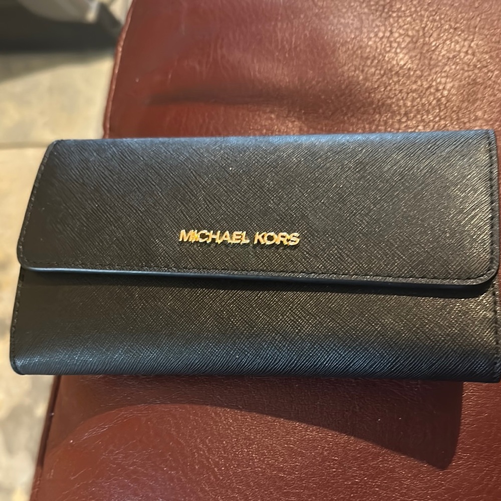 Michael Kors Black Leather Wallet with Gold Logo